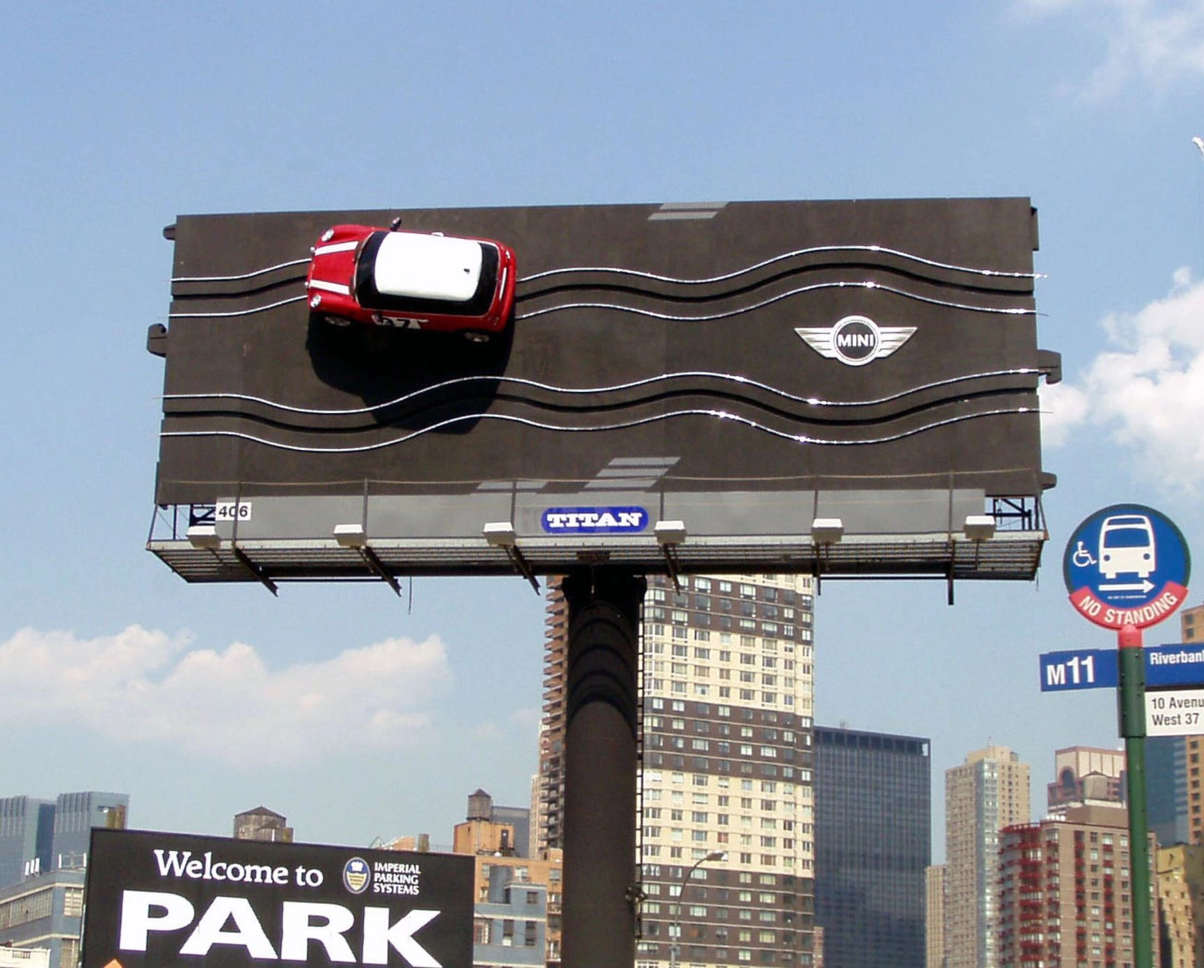 3d Mini Cooper replica on billboard