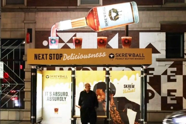 Skrewball Whiskey Bus Shelter Prop
